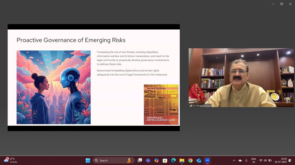 Chief Evangelist, MetaVerse Nucleus Dr. Pavan Duggal’s welcome remarks and an insightful session on Metaverse, law & legal challenges.
